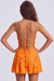 A-Line Red Sequins Lace Up Back Spaghetti Straps Short 80s Homecoming Dress