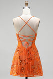 Crimson Red Beaded Floral Sequin Spaghetti Strap Short Homecoming Dress