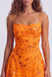 A-Line Red Sequins Lace Up Back Spaghetti Straps Short 80s Homecoming Dress
