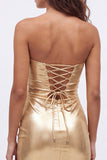 Gold Sweetheart Bodycon Keyhole Metallic Lace Up Back 80s Homecoming Dress