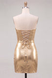 Gold Sweetheart Bodycon Keyhole Metallic Lace Up Back 80s Homecoming Dress