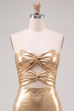 Gold Sweetheart Bodycon Keyhole Metallic Lace Up Back 80s Homecoming Dress