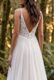 Ivory A-Line Ruffled Spaghetti Straps Long Wedding Dress