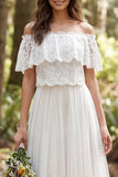 Off the Shoulder Ivory A-Line Long Tulle Wedding Dress