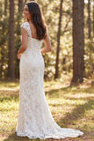Mermaid Ivory Floral Square Neck Long Wedding Dress with Slit