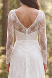 A-Line Ivory Long Sleeves Ruffled Long Wedding Dress with Slit