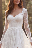 Ivory A-Line Long Sleeves Lace Wedding Dress with Slit