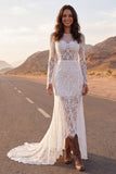 Ivory Mermaid Lace Long Wedding Dress with Long Sleeves