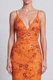 Mermaid Orange Floral Sequins Spaghetti Straps Long Formal Dress