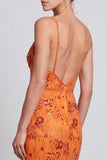 Mermaid Orange Floral Sequins Spaghetti Straps Long Formal Dress