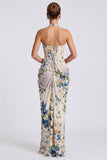 Ivory Halter Neck Mermaid Floral Corset Long Formal Dress with Slit
