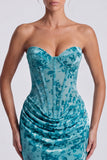 Pink Sweetheart Ruched Velvet Corset Mermaid Long Formal Dress