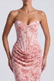 Pink Sweetheart Ruched Velvet Corset Mermaid Long Formal Dress