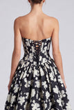 Black White Flower A-Line Sweetheart Corset Long Prom Dress with Lace Up Back