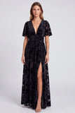 Olive A-Line Floral V-Neck Mother Of the Bride Dress with Slit