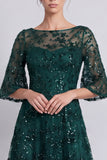 Dark Green A-Line Bateau Neck Sequins Long Mother of the Bride Dress
