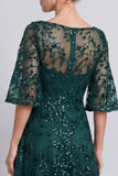 Dark Green A-Line Bateau Neck Sequins Long Mother of the Bride Dress