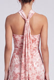 Pink Mermaid Velvet Halter Neck Maxi Floral Dress with Slit