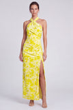 Pink Mermaid Velvet Halter Neck Maxi Floral Dress with Slit