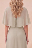 Taupe Chiffon A-Line Round Neck Maxi Dress with Belt