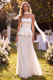 Light Purple Strapless A-Line Ruffled Chiffon Maxi Dress with Beading