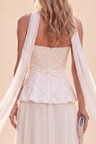 Light Purple Strapless A-Line Ruffled Chiffon Maxi Dress with Beading
