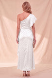 Dusty Sage One Shoulder Mermaid Ruffled Satin Maxi Dress with Beading