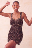 Brown Bodycon Sequins Fringed Short Homecoming Dress with Pearls