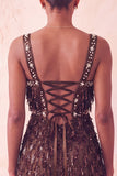 Brown Bodycon Sequins Fringed Short Homecoming Dress with Pearls