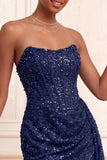 Sparkly Champagne Strapless Bodycon Sequins Corset Short Homecoming Dress with Sash