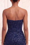 Sparkly Champagne Strapless Bodycon Sequins Corset Short Homecoming Dress with Sash