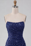 Sparkly Strapless Navy Bodycon Short Sequin Homecoming Dress