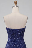 Sparkly Strapless Navy Bodycon Short Sequin Homecoming Dress