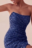 Sparkly Strapless Navy Bodycon Short Sequin Homecoming Dress
