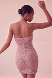 Sparkly Strapless Navy Bodycon Short Sequin Homecoming Dress
