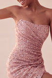 Sparkly Strapless Navy Bodycon Short Sequin Homecoming Dress
