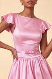 Sky Blue A-Line Satin Bateau Neck Short Homecoming Dress with Cap Sleeves
