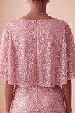 Sparkly Pink Bodycon Round Neck Sequins Ruched Short Homecoming Dress with Sash