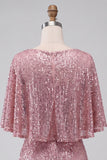 Sparkly Pink Bodycon Round Neck Sequins Ruched Short Homecoming Dress with Sash