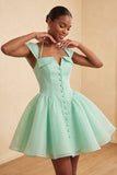 Mint Green A-Line Single Breasted Short Homecoming Dress with Cap Sleeves