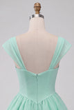 Mint Green A-Line Single Breasted Short Homecoming Dress with Cap Sleeves