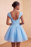 Mint Green A-Line Single Breasted Short Homecoming Dress with Cap Sleeves