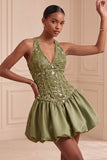 Sky Blue A-Line V-Neck Short Homecoming Dress