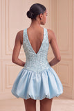 Sky Blue A-Line V-Neck Short Homecoming Dress