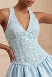 Sky Blue A-Line V-Neck Short Homecoming Dress