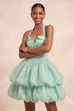 Pink Halter Neck Ruffled A-Line Short Homecoming Dress
