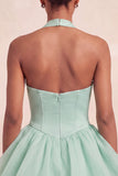 Pink Halter Neck Ruffled A-Line Short Homecoming Dress