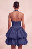 Pink Halter Neck Ruffled A-Line Short Homecoming Dress