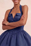 Pink Halter Neck Ruffled A-Line Short Homecoming Dress
