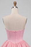 Pink Halter Neck Ruffled A-Line Short Homecoming Dress